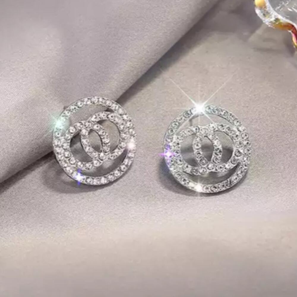NWOT ~ Crystal Hoop Monogram Earrings